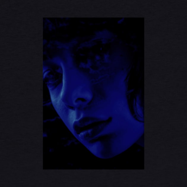 Beautiful girl face in dark blue lighting. Beautiful light tones defines shapes. by 234TeeUser234